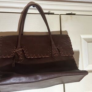 TANO New York Brown Leather Tote Whipstitch Satchel Vintage Bag